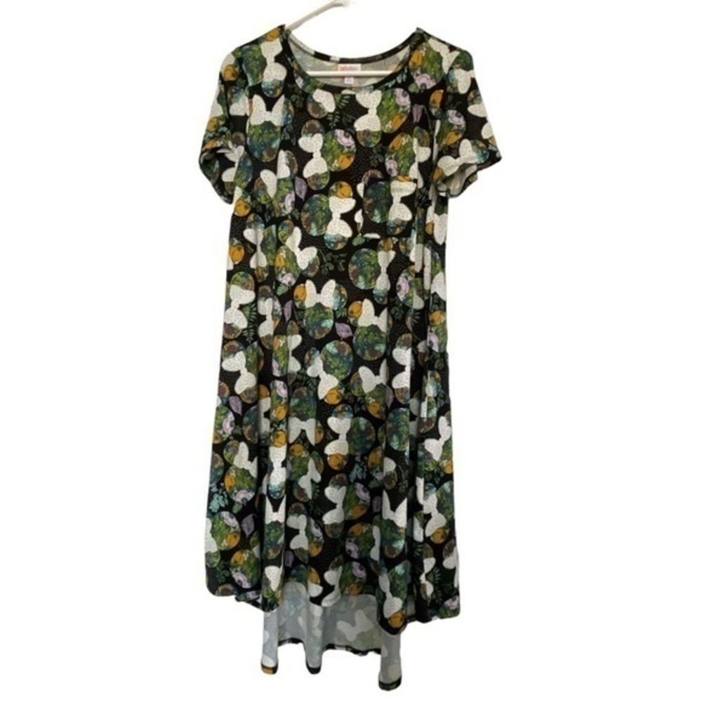 Lularoe Disney Carly Minnie Floral Leaves Hi-Low Dress Size Med EUC #0477-DS
